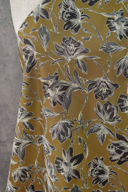 Vintage Hand-Drawn Magnolia Yarn-Dyed Fabric, Floral Upholstery Textile, Retro Botanical Material for Curtains, Cushions & Home Decor, 63"W - Poppylollipop