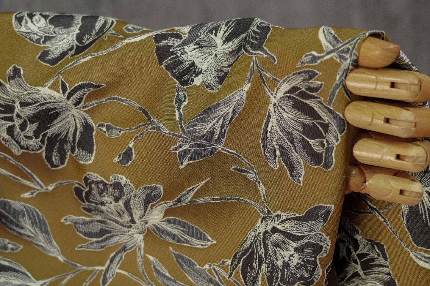 Vintage Hand-Drawn Magnolia Yarn-Dyed Fabric, Floral Upholstery Textile, Retro Botanical Material for Curtains, Cushions & Home Decor, 63"W - Poppylollipop