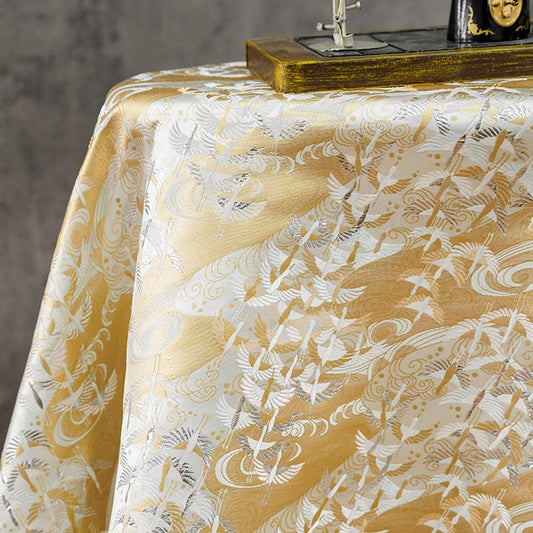 Japanese Flying Crane Jacquard Fabric, Flowing Water Brocade Textile, Oriental Woven Material for Kimono, Table Runner & Home Decor, 59"Wide
