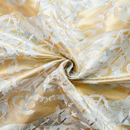 Japanese Flying Crane Jacquard Fabric, Flowing Water Brocade Textile, Oriental Woven Material for Kimono, Table Runner & Home Decor, 59"Wide - Poppylollipop