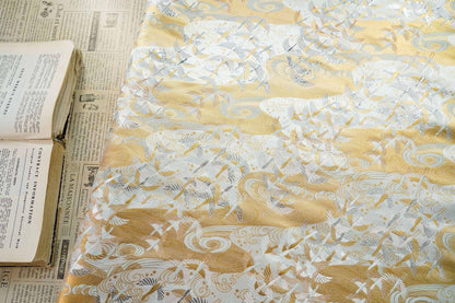 Japanese Flying Crane Jacquard Fabric, Flowing Water Brocade Textile, Oriental Woven Material for Kimono, Table Runner & Home Decor, 59"Wide - Poppylollipop
