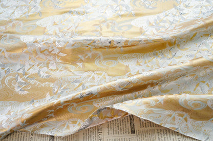 Japanese Flying Crane Jacquard Fabric, Flowing Water Brocade Textile, Oriental Woven Material for Kimono, Table Runner & Home Decor, 59"Wide - Poppylollipop