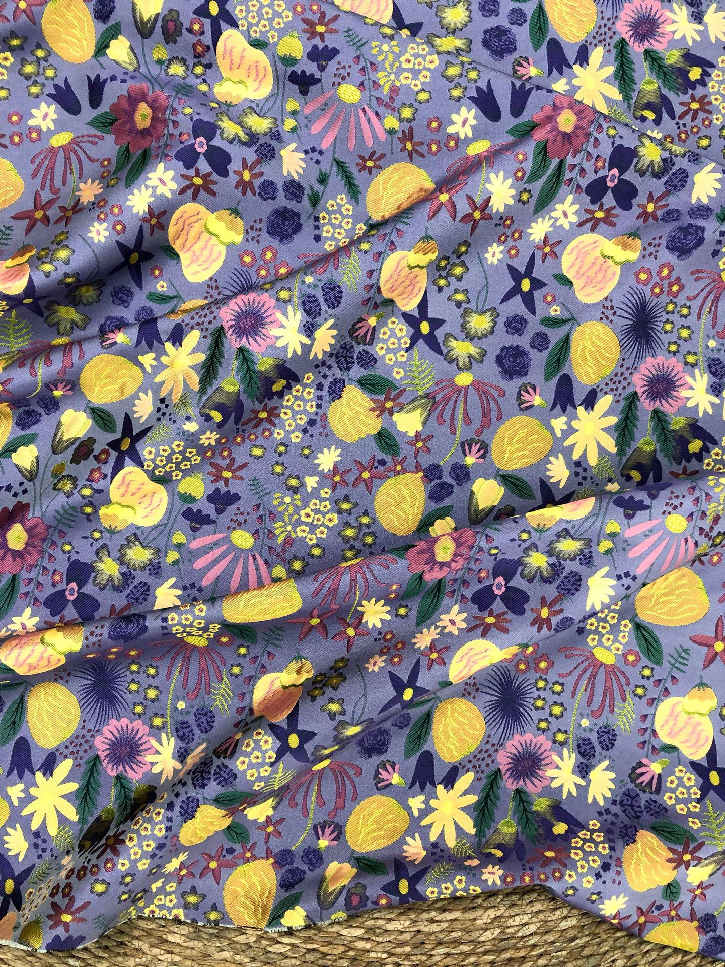 Vintage Cartoon Floral Yarn-Dyed Fabric, Whimsical Botanical Textile, Colorful Retro Flower Material for Bags, Curtains & DIY Decor, 63"W - Poppylollipop