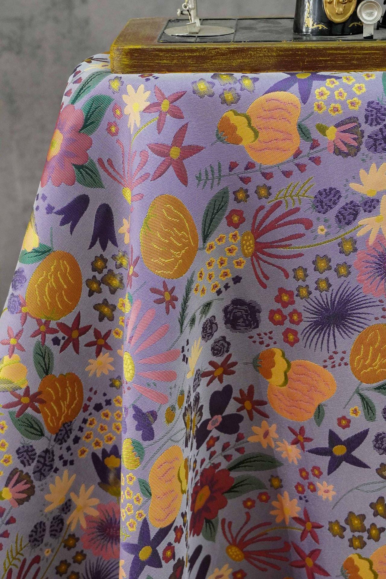 Vintage Cartoon Floral Yarn-Dyed Fabric, Whimsical Botanical Textile, Colorful Retro Flower Material for Bags, Curtains & DIY Decor, 63"W - Poppylollipop