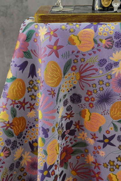 Vintage Cartoon Floral Yarn-Dyed Fabric, Whimsical Botanical Textile, Colorful Retro Flower Material for Bags, Curtains & DIY Decor, 63"W - Poppylollipop