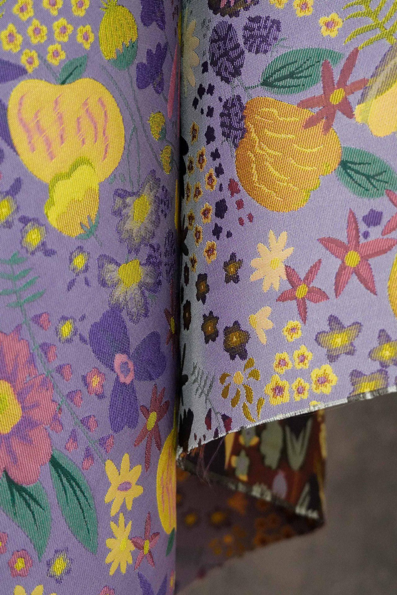 Vintage Cartoon Floral Yarn-Dyed Fabric, Whimsical Botanical Textile, Colorful Retro Flower Material for Bags, Curtains & DIY Decor, 63"W - Poppylollipop