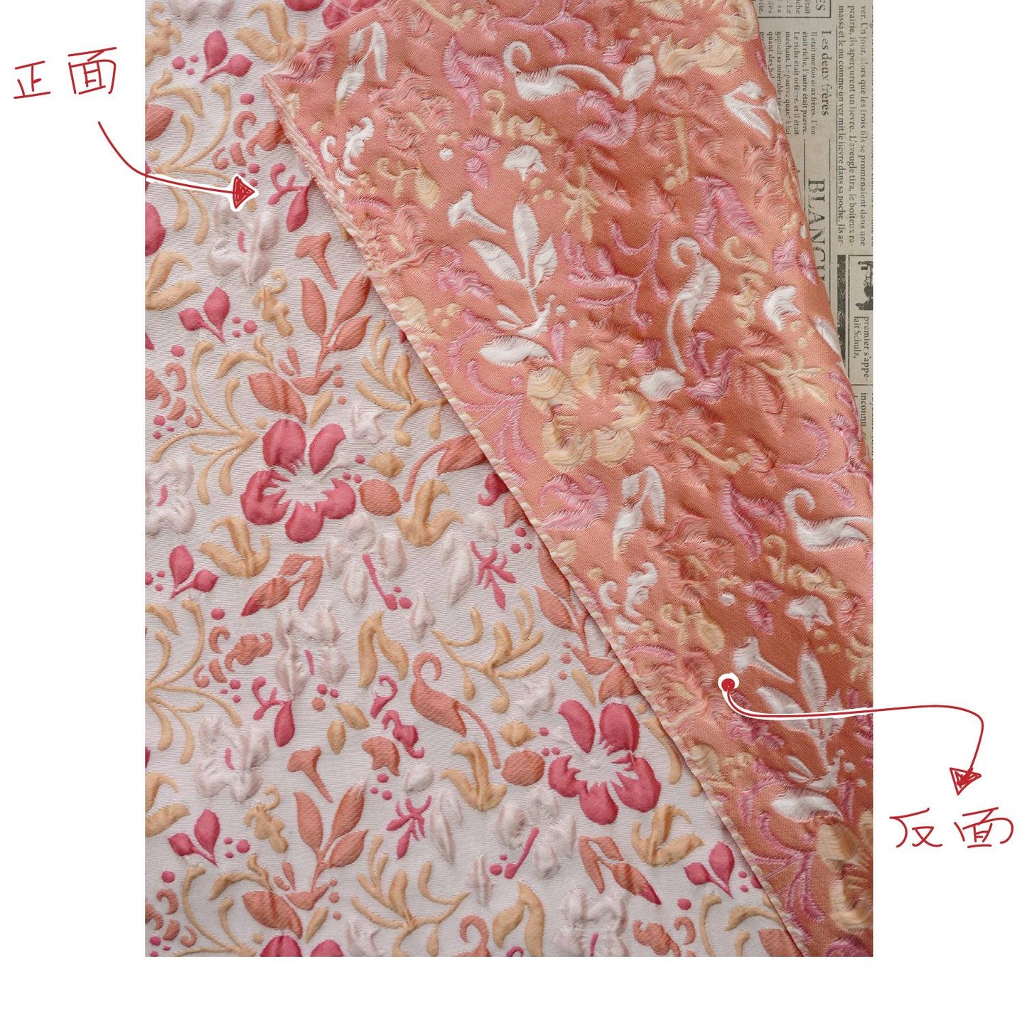 Romantic Embossed Floral Jacquard Fabric, Raised Vine Flower Textile, Vintage Pink Botanical Brocade for Dresses, Cushions & Home Decor, 57" - Poppylollipop