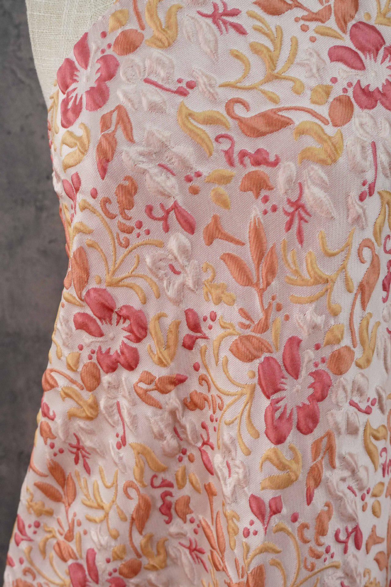 Romantic Embossed Floral Jacquard Fabric, Raised Vine Flower Textile, Vintage Pink Botanical Brocade for Dresses, Cushions & Home Decor, 57" - Poppylollipop