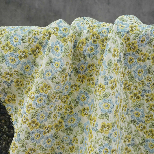 Light Floral Jacquard Fabric by Yard, Yellow Blue Vintage Flower Textile, Soft Cottagecore Fabric for Dresses Quilting Crafts, 63"Wide - Poppylollipop