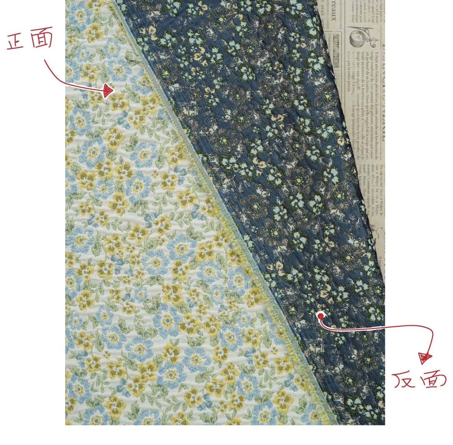 Light Floral Jacquard Fabric by Yard, Yellow Blue Vintage Flower Textile, Soft Cottagecore Fabric for Dresses Quilting Crafts, 63"Wide