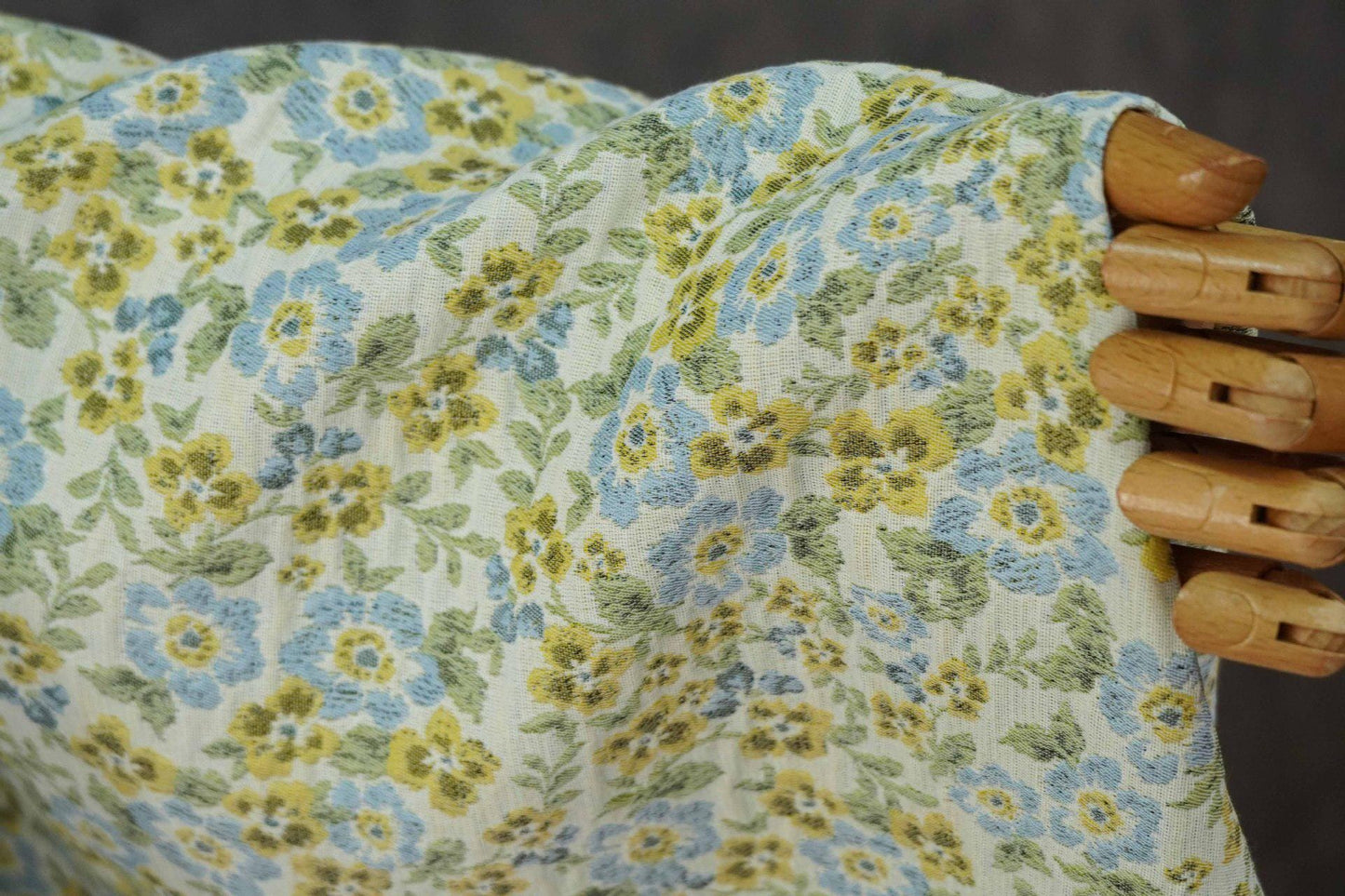 Light Floral Jacquard Fabric by Yard, Yellow Blue Vintage Flower Textile, Soft Cottagecore Fabric for Dresses Quilting Crafts, 63"Wide