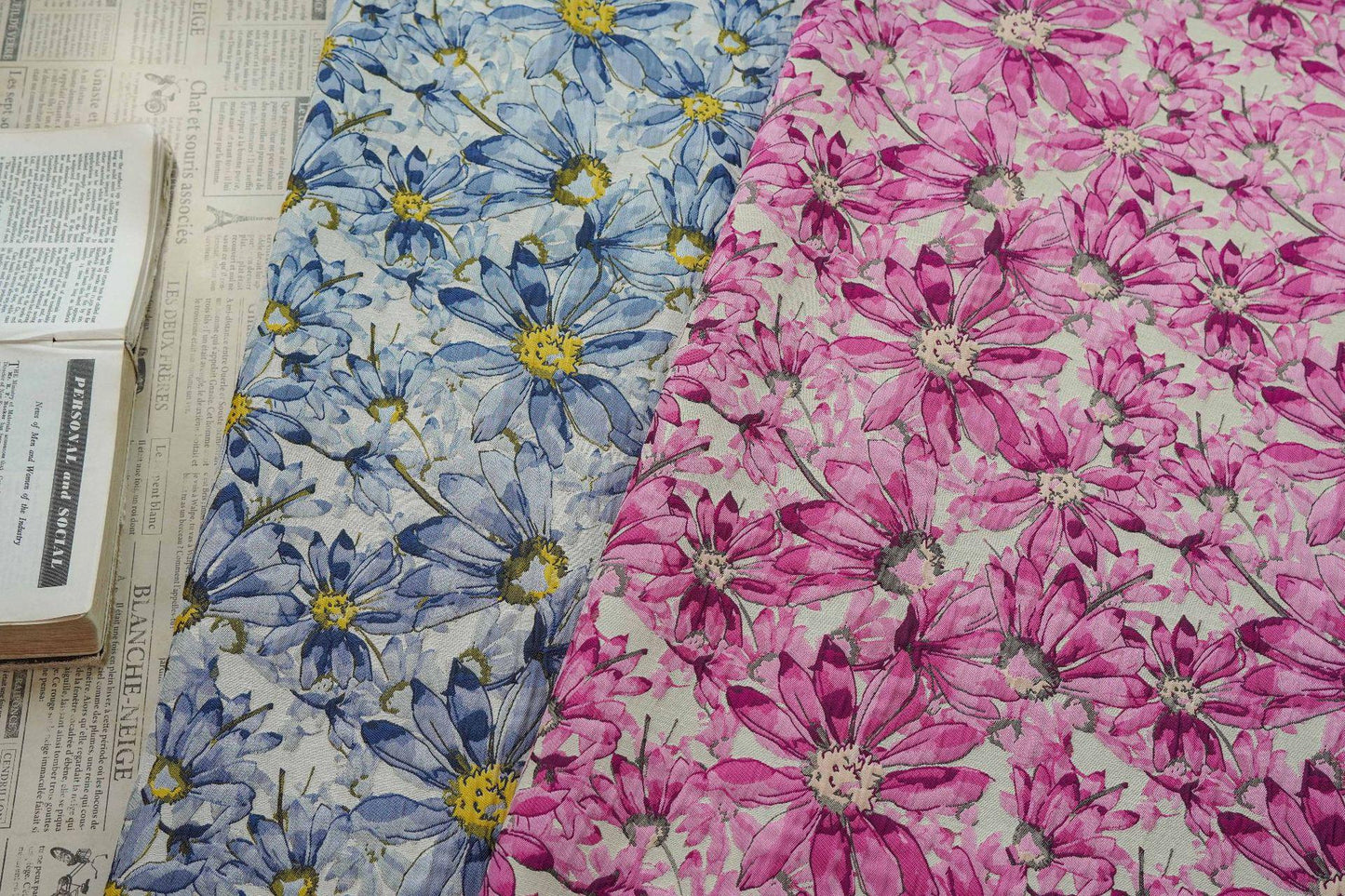Blue Floral Jacquard Fabric by Yard, Embossed Daisy Brocade Textile, Vintage Oil Painting Style Dress Fabric for Sewing Crafts, 55"Wide