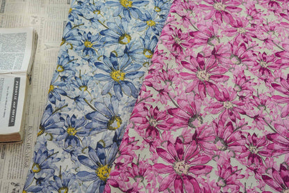 Blue Floral Jacquard Fabric by Yard, Embossed Daisy Brocade Textile, Vintage Oil Painting Style Dress Fabric for Sewing Crafts, 55"Wide