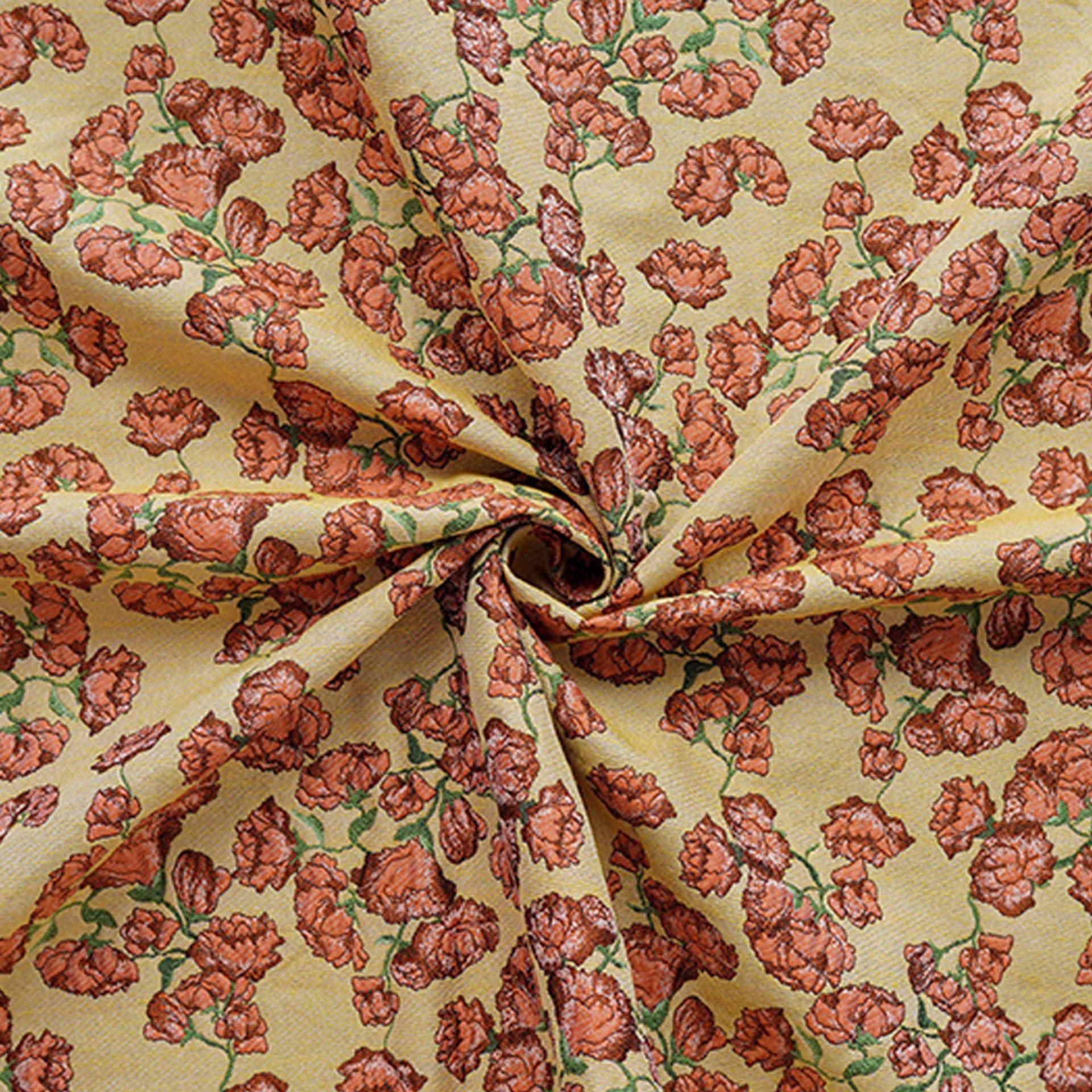Small Floral Fabric by Yard, Yellow Cottagecore Jacquard Textile, Vintage Rose Dress Fabric for Sewing Quilting Crafts, 57"Wide