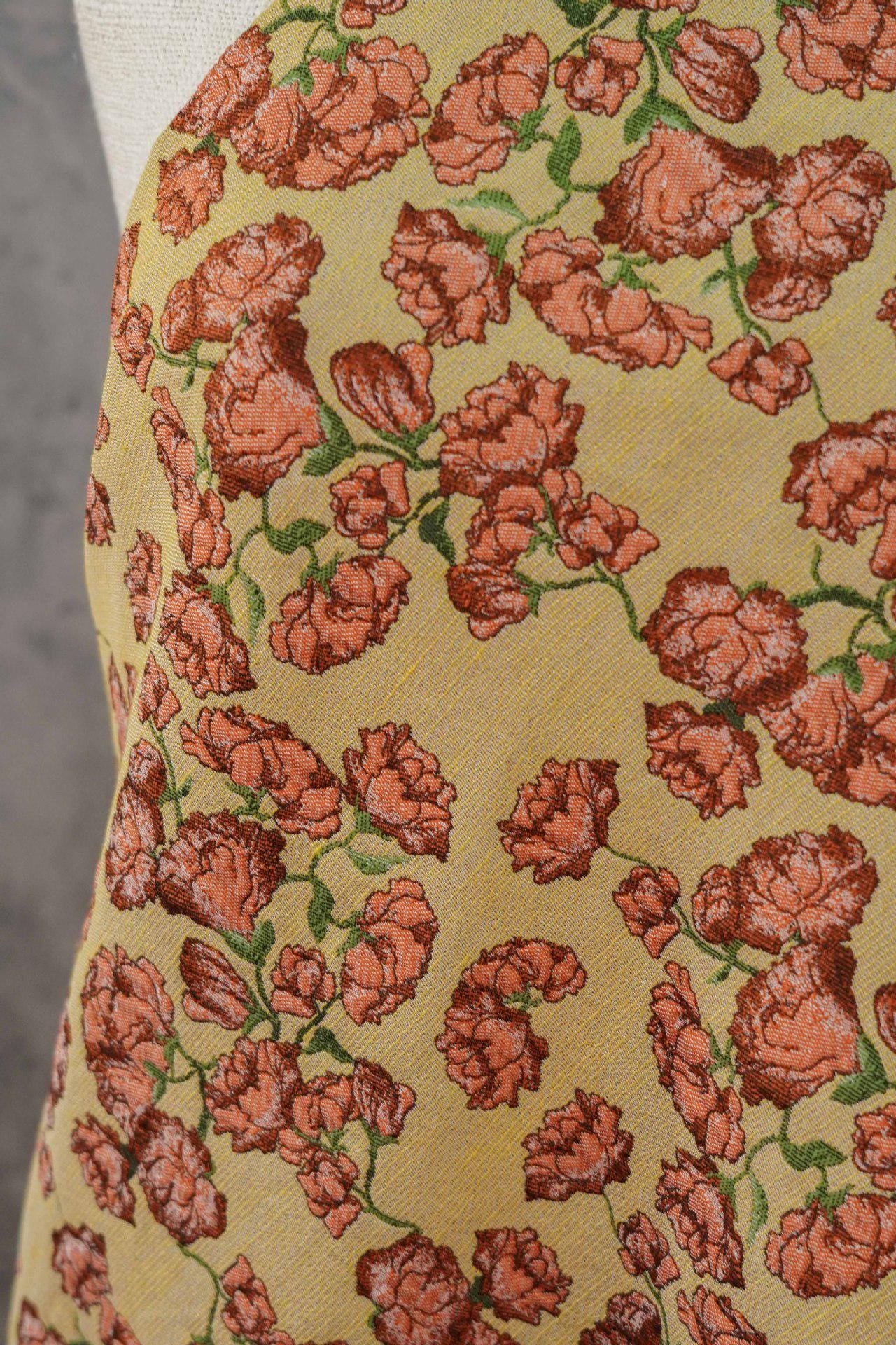 Small Floral Fabric by Yard, Yellow Cottagecore Jacquard Textile, Vintage Rose Dress Fabric for Sewing Quilting Crafts, 57"Wide