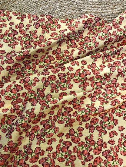 Small Floral Fabric by Yard, Yellow Cottagecore Jacquard Textile, Vintage Rose Dress Fabric for Sewing Quilting Crafts, 57"Wide