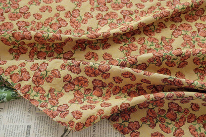 Small Floral Fabric by Yard, Yellow Cottagecore Jacquard Textile, Vintage Rose Dress Fabric for Sewing Quilting Crafts, 57"Wide