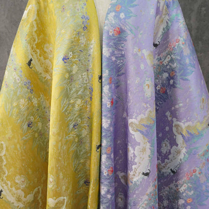 Monet Garden Inspired Song Brocade Jacquard Fabric, Vintage Floral Landscape Woven Textile for Apparel & Home Decor, 59" Wide