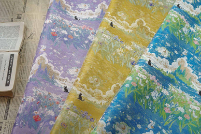 Monet Garden Inspired Song Brocade Jacquard Fabric, Vintage Floral Landscape Woven Textile for Apparel & Home Decor, 59" Wide