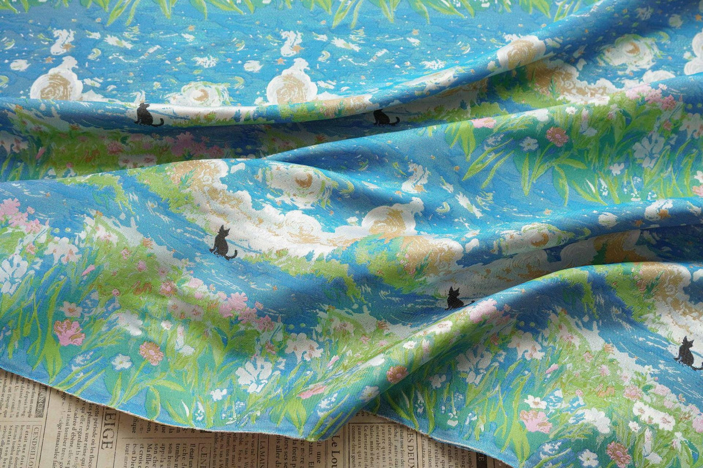 Monet Garden Inspired Song Brocade Jacquard Fabric, Vintage Floral Landscape Woven Textile for Apparel & Home Decor, 59" Wide