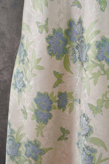 Vintage Butterfly Floral Jacquard Fabric, Soft Lavender Woven Botanical Textile for Dresses, Curtains, Upholstery & Home Decor, 65" Wide