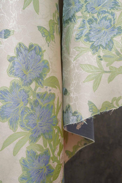 Vintage Butterfly Floral Jacquard Fabric, Soft Lavender Woven Botanical Textile for Dresses, Curtains, Upholstery & Home Decor, 65" Wide