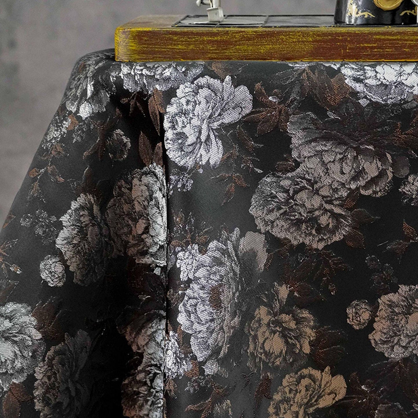 Vintage Black Peony Jacquard Fabric, Dark Romantic Floral Brocade Textile for Cheongsam, Upholstery, Curtains & Home Decor, 63" Wide