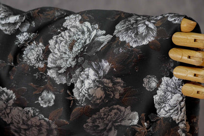 Vintage Black Peony Jacquard Fabric, Dark Romantic Floral Brocade Textile for Cheongsam, Upholstery, Curtains & Home Decor, 63" Wide