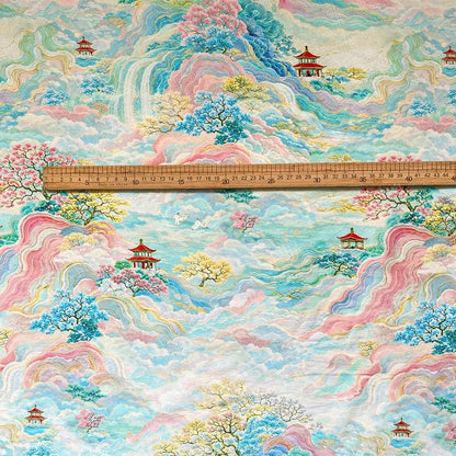Chinese Landscape Cotton Fabric by Yard, Jiangnan Pavilion Scenic Print Textile, Soft Dress Fabric for Sewing Quilting Crafts, 59"Wide