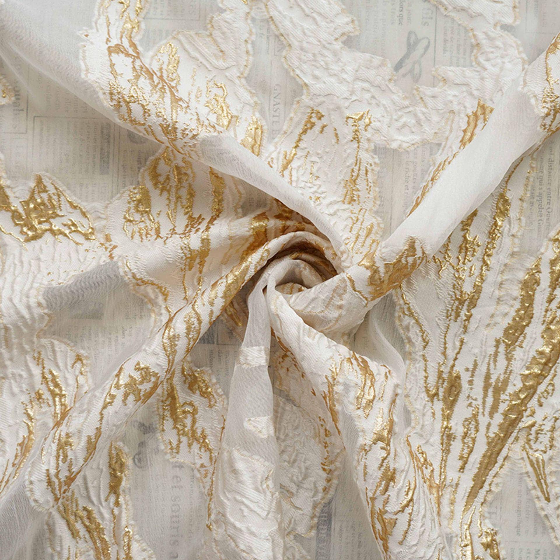 Gold Marble Organza Fabric by Yard, Embossed Irregular Jacquard Sheer Textile, Luxury Bridal Wedding Dress Fabric, 56"Wide