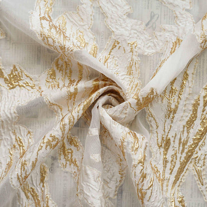 Gold Marble Organza Fabric by Yard, Embossed Irregular Jacquard Sheer Textile, Luxury Bridal Wedding Dress Fabric, 56"Wide