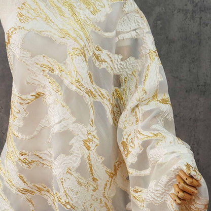Gold Marble Organza Fabric by Yard, Embossed Irregular Jacquard Sheer Textile, Luxury Bridal Wedding Dress Fabric, 56"Wide