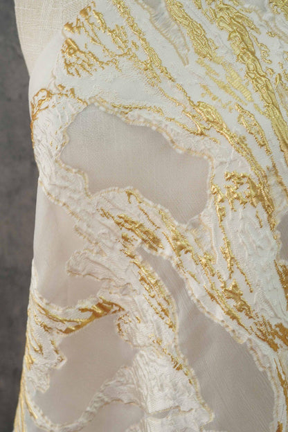 Gold Marble Organza Fabric by Yard, Embossed Irregular Jacquard Sheer Textile, Luxury Bridal Wedding Dress Fabric, 56"Wide