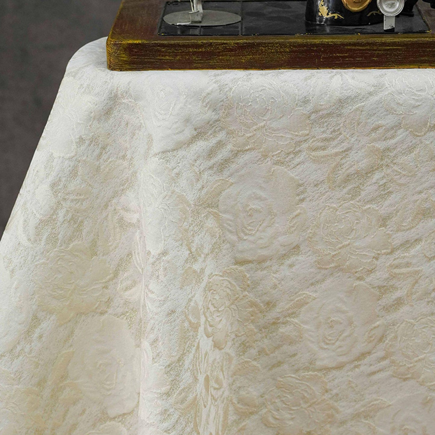 Luxury Ivory Rose Jacquard Fabric, Embossed Gold Floral Brocade Textile for Bridal Wedding Dress Couture Design, 63"Wide