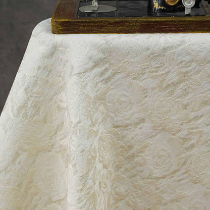 Luxury Ivory Rose Jacquard Fabric, Embossed Gold Floral Brocade Textile for Bridal Wedding Dress Couture Design, 63"Wide