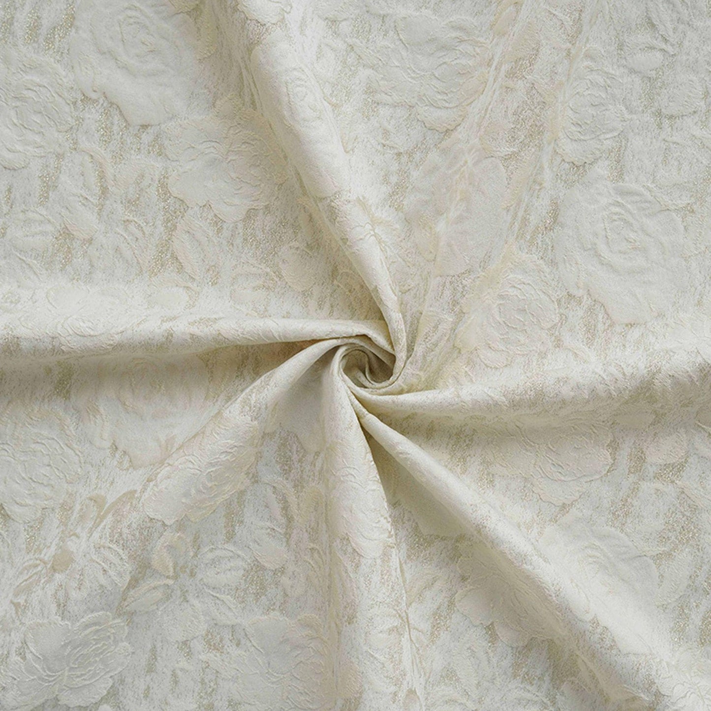 Luxury Ivory Rose Jacquard Fabric, Embossed Gold Floral Brocade Textile for Bridal Wedding Dress Couture Design, 63"Wide