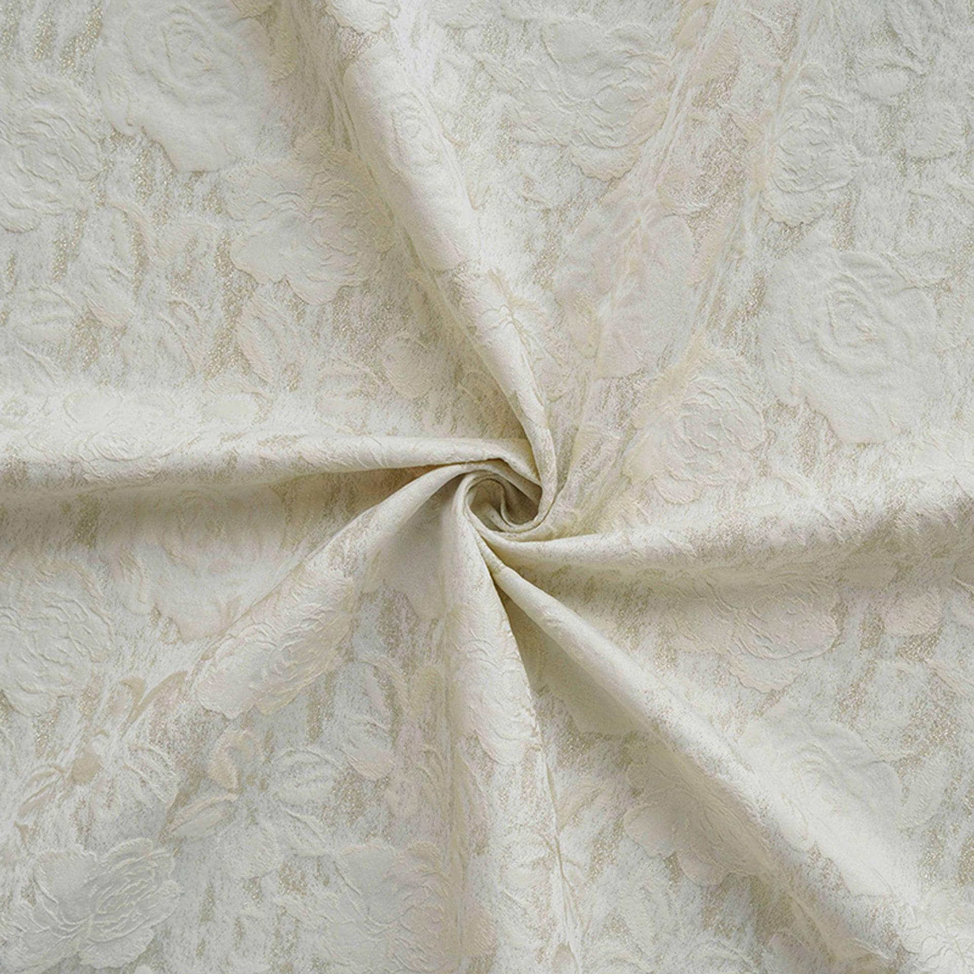 Luxury Ivory Rose Jacquard Fabric, Embossed Gold Floral Brocade Textile for Bridal Wedding Dress Couture Design, 63"Wide