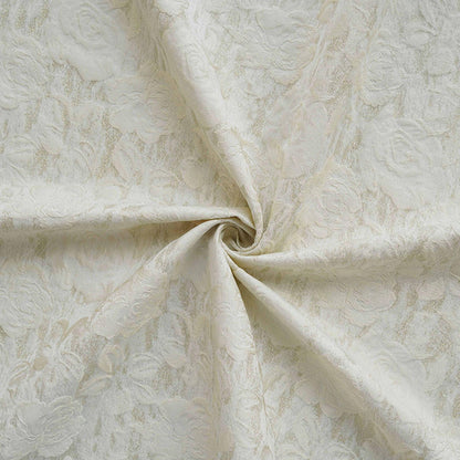 Luxury Ivory Rose Jacquard Fabric, Embossed Gold Floral Brocade Textile for Bridal Wedding Dress Couture Design, 63"Wide
