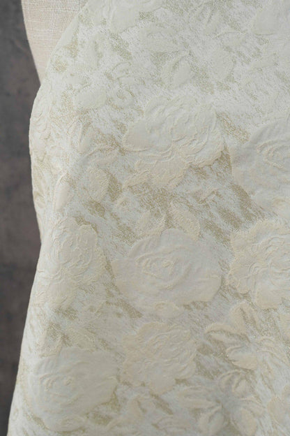 Luxury Ivory Rose Jacquard Fabric, Embossed Gold Floral Brocade Textile for Bridal Wedding Dress Couture Design, 63"Wide