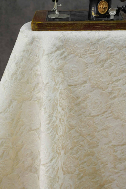 Luxury Ivory Rose Jacquard Fabric, Embossed Gold Floral Brocade Textile for Bridal Wedding Dress Couture Design, 63"Wide