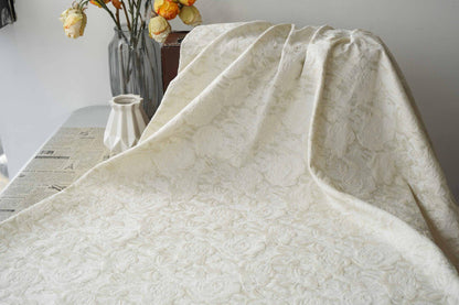 Luxury Ivory Rose Jacquard Fabric, Embossed Gold Floral Brocade Textile for Bridal Wedding Dress Couture Design, 63"Wide