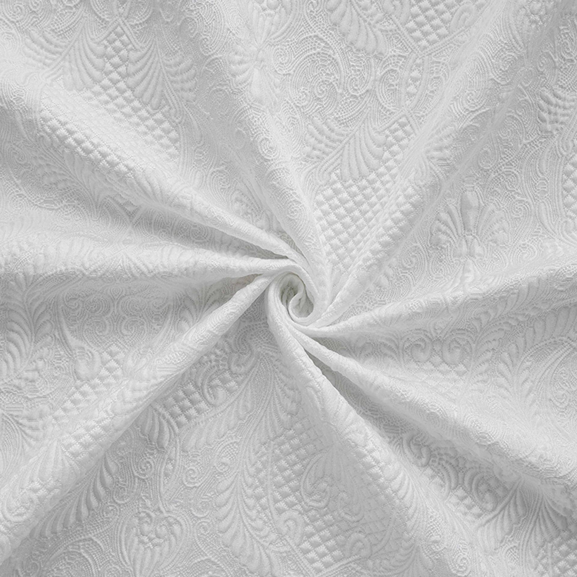 White Floral Jacquard Fabric by Yard, Embossed Vine Brocade Textile, Elegant Dress Fabric for Wedding Sewing Crafts Home Decor, 55"Wide