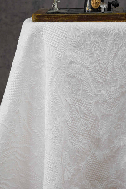 White Floral Jacquard Fabric by Yard, Embossed Vine Brocade Textile, Elegant Dress Fabric for Wedding Sewing Crafts Home Decor, 55"Wide