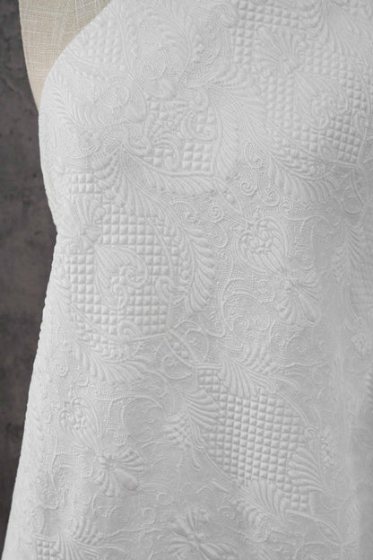 White Floral Jacquard Fabric by Yard, Embossed Vine Brocade Textile, Elegant Dress Fabric for Wedding Sewing Crafts Home Decor, 55"Wide