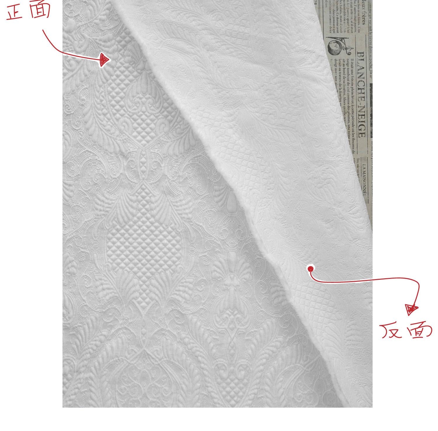 White Floral Jacquard Fabric by Yard, Embossed Vine Brocade Textile, Elegant Dress Fabric for Wedding Sewing Crafts Home Decor, 55"Wide