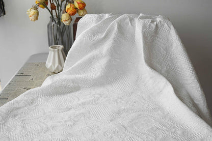 White Floral Jacquard Fabric by Yard, Embossed Vine Brocade Textile, Elegant Dress Fabric for Wedding Sewing Crafts Home Decor, 55"Wide