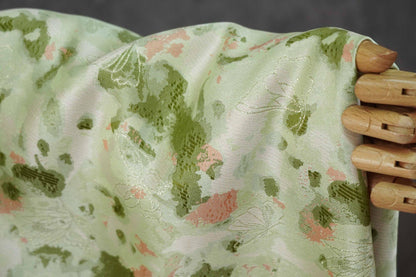 Green Floral Jacquard Fabric by Yard, Ink Wash Style Moss Print Textile, Soft Dress Fabric for Sewing Crafts Home Decor, 55"Wide