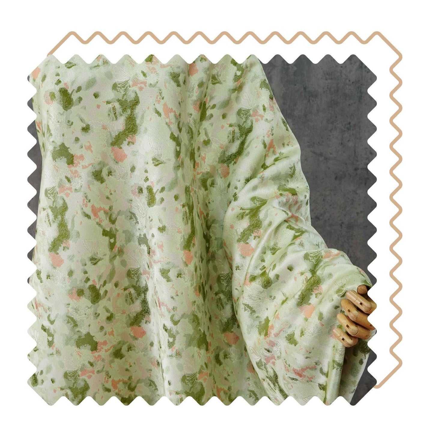 Green Floral Jacquard Fabric by Yard, Ink Wash Style Moss Print Textile, Soft Dress Fabric for Sewing Crafts Home Decor, 55"Wide