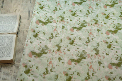 Green Floral Jacquard Fabric by Yard, Ink Wash Style Moss Print Textile, Soft Dress Fabric for Sewing Crafts Home Decor, 55"Wide