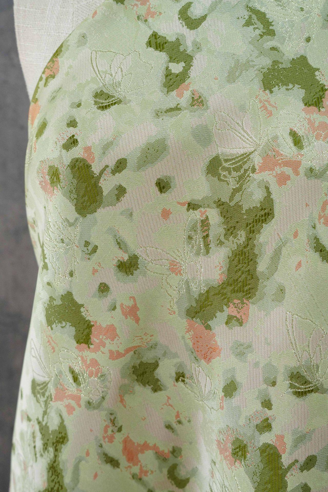 Green Floral Jacquard Fabric by Yard, Ink Wash Style Moss Print Textile, Soft Dress Fabric for Sewing Crafts Home Decor, 55"Wide